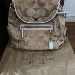 Coach Beige Signature Backpack